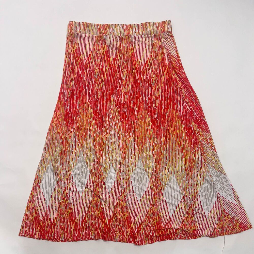 Lane Bryant 18/20 Red Orange Abstract Print Maxi Skirt Plus Size Stretch